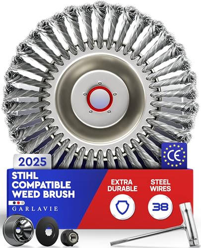 GARLAVIE Steel Wire Strimmer Head for Garden Lawn Mower 8'' / 20.3 cm - STIHL strimmer head Attachment Replacement - Wire Brush Strimmer Head for Effective Moss Removal