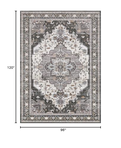 Image of BEIMO Area Rugs 8x10 for Living Room Bedroom, Modern Vintage Machine Washable Large Rug Soft Rug, Low Pile Floor Carpet with Non Slip Backing for Dining Room,Dark Grey