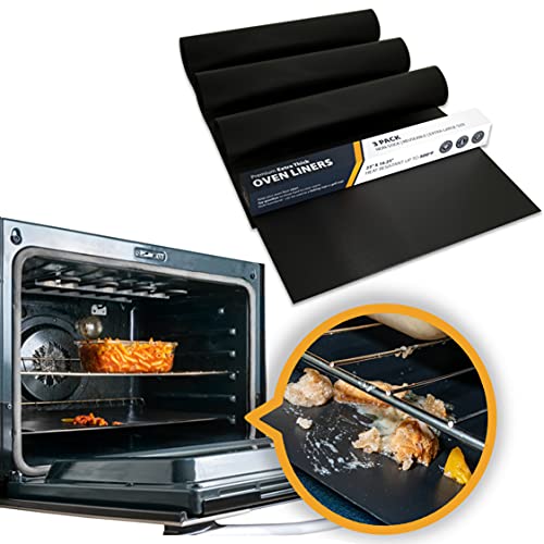 Oven Liner by Lindaâ€™s Essentials (3 Pack) - Large Premium Oven Liners For Bottom of Electric Oven and Gas Oven - Reusable Non-Stick Oven Mat for Bottom of Oven - BPA and PFOA Free