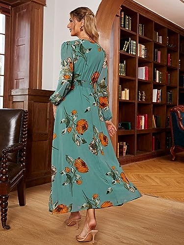 Image of Simplee Women's Boho Floral Maxi Dress Flowy Casual V Neck Short Sleeve Wedding Guest Holiday Beach Long Dress