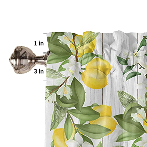 Rod Pocket Valance For Kitchen Windows Summer Lemon White Flower Green Leaf,Short Curtain Toppers Fruit Harvest Farm Wood Grain Window Treatment For Bedroom Bathroom Farmhouse 54X18In #TOP4