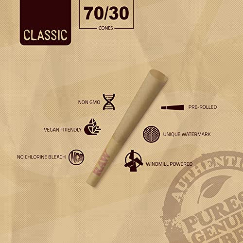 Image of RAW Cones Small Single Size Dogwalker Mini Cones Rolling Papers 70 /30 Size 50 Pack - Smaller than 1 1 /4 - Slow Burning Rolling Paper - Great for Quick Sessions