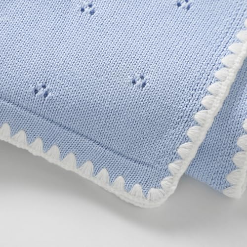 Image of Baby Blanket Knit Ultra Soft Swaddle Receiving Blankets for Boys & Girls Cotton Knitted Newborn Infant Toddler Nursery Crib 30 x 40 Inch