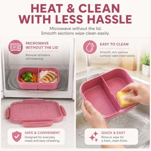 MISS BIG® Bento Lunch Box for Kids, 1150ml, 3 Compartments, Rose Pink — view 6