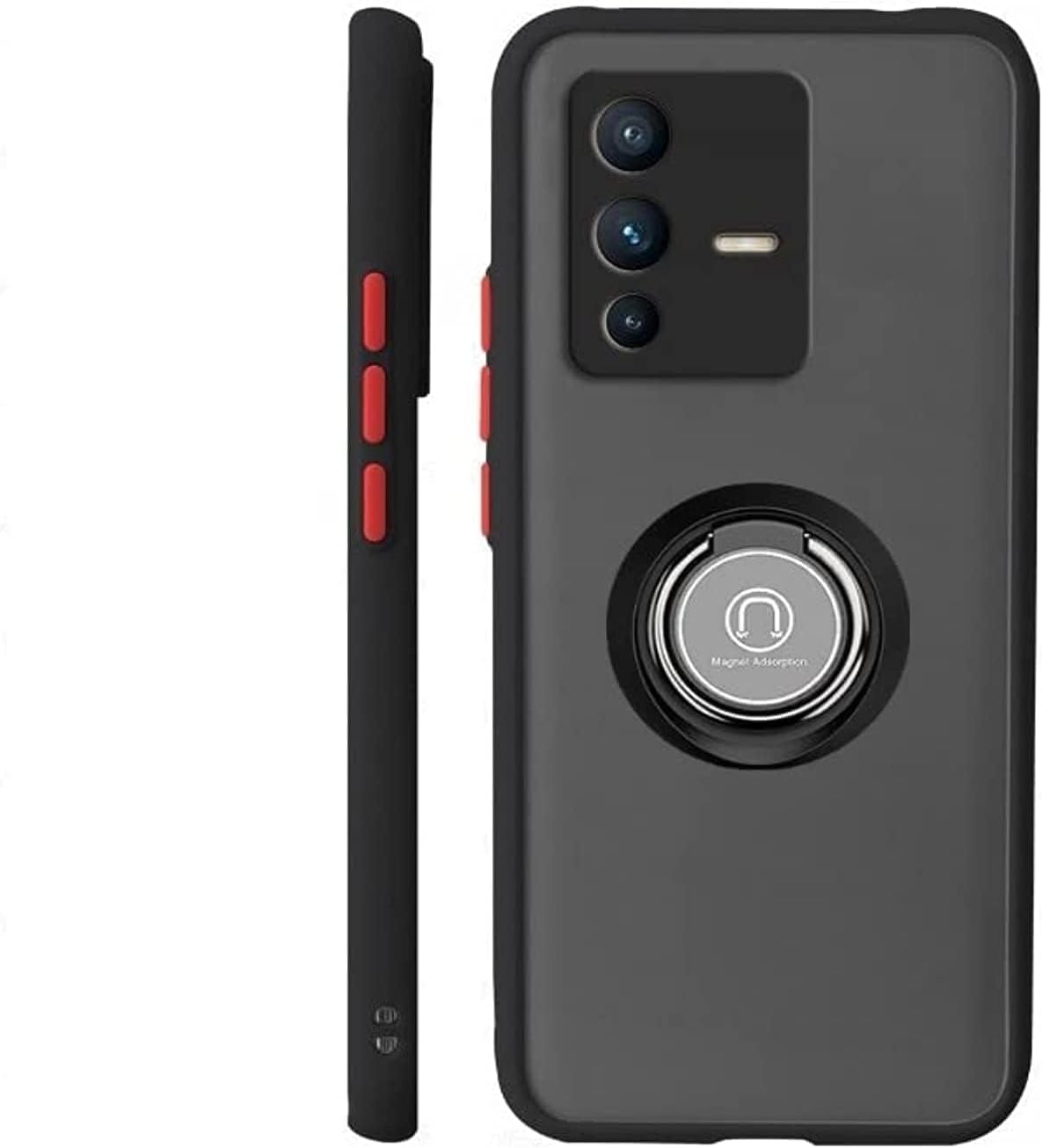 vivo V23 5G Case With Ring Holder Kickstand Matte Back Soft Bumper Hybrid Protective Cover For vivo V23 5G Black