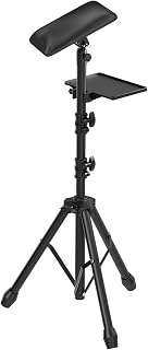 ZHOOGE Foldable Tattoo Armrest Tripod Stand with Tray - Adjustable Height 19.6-47", 360° Tilt Black Leather Pad for Tattoo Artists