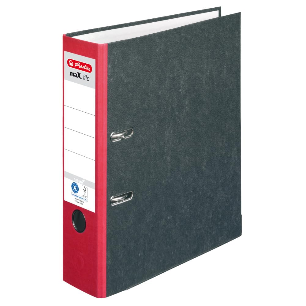 herlitz Ordner maX.file nature, A4, Rückenbreite 8 cm, Wolkenmarmor, Rot, mit Rückenschild & Kantenschutz, FSC zertifiziert, 20 Stück