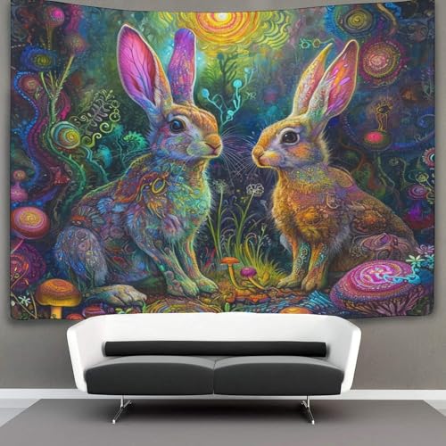 Tenture murale lapin 3D grand format en tissu de décoration - 3