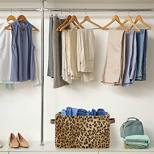 Leopard Print Storage Bin Animal Canvas Toys Storage Basket Bin Large Storage Cube Box Collapsible With Handles For Home Office Bedroom Closet Shelves，1 Pc #TOP4