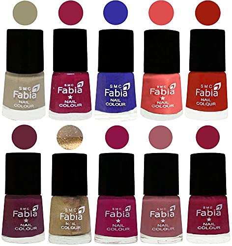 Image of SMC Fabia ALL IN ONE (PACK OF 10), Long Lasting Glossy Nail Polish, 6 ml Each, All Vibrant Colours,01716