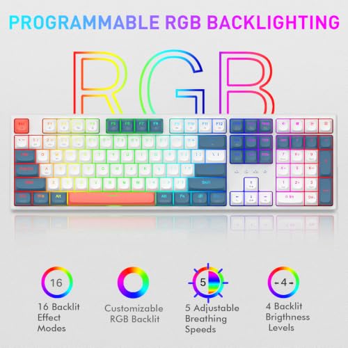 Image of Redragon K668 PRO Wireless 108-Key Gasket RGB Gaming Keyboard, 4 Hotkeys | Extra Shortcut Keys, 0-Delay Tri-Mode, Cushioned Noise Dampening for Creamy Thocky Sound, Unfaded PBT Keycaps, PRO Software