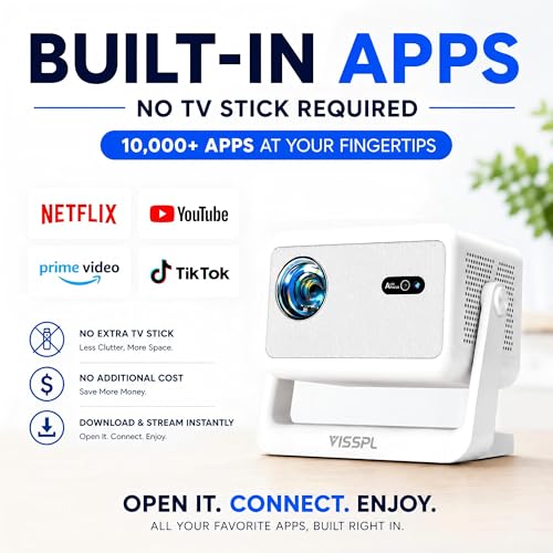 Image of [Now with Netflix & 3200ANSI] 4K Smart Projector with WiFi and Bluetooth,Auto Focus & Keystone Portable Mini Projector with Stand,Outdoor Home Theater Small Proyector for bedroom White