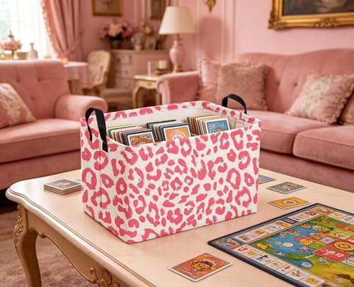 Image of Sanjiaofeng Rectangular Kids Baskets,leopard print basket,Pink Storage Basket with Handles,Waterproof Collapsible Storage Bin for Kids,Kid Room Decor,Books Box,Gift Basket(leopard print)