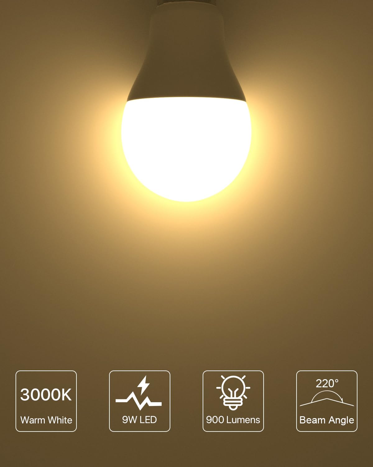 LUTW E27 Screw Bulb, Warm White 3000K, 9W E27 LED Bulb Equivalent to 60 Watts Incandescent Bulb - Image 3