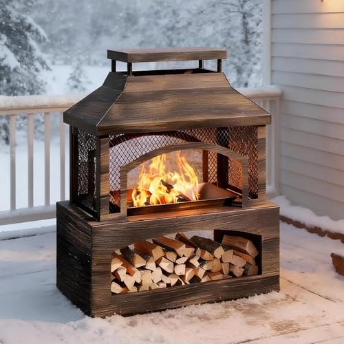 Zolyndo 37 Inch Outdoor Fireplace, Wood Burning Fire Pit for
