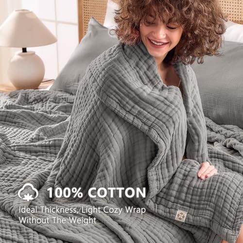 Image of EMME 9 Layer Muslin Cotton Blanket Adults Coverlet,Twin XL,Grey