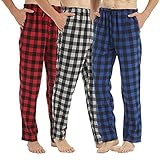 Flannel Mens Pajama Pants 3 Pack Cotton Red Plaid Pajamas Bottoms with Pockets...