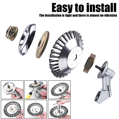 Plumia 8 Inch Steel Wire Rotary Brush Cutter Trimmer Head Weed Blade Cutter With Universal Adapter Kit Compatible With Husqvarna, Stihl, String Trimmers, Gardening Lawnmower, Moss Grass Rust Removal #TOP4