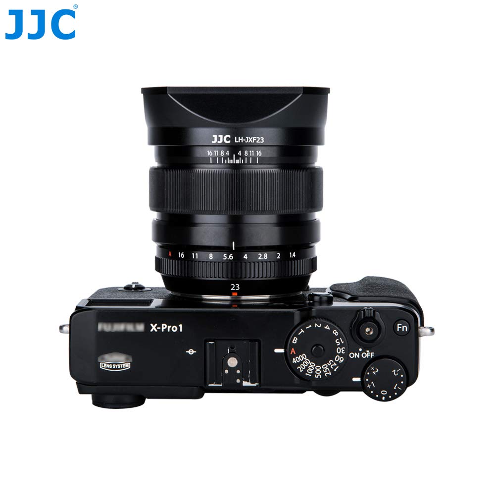 JJC LH-JXF23 Black Copriobiettivo e Paraluce per Obiettivo Fotografico Fujinon XF 23mm F1.4, XF 56mm F1.2 R, XF 56mm F1.2 R APD con Chiusura a Scorrimento Sostituisce Fujifilm LH-XF23