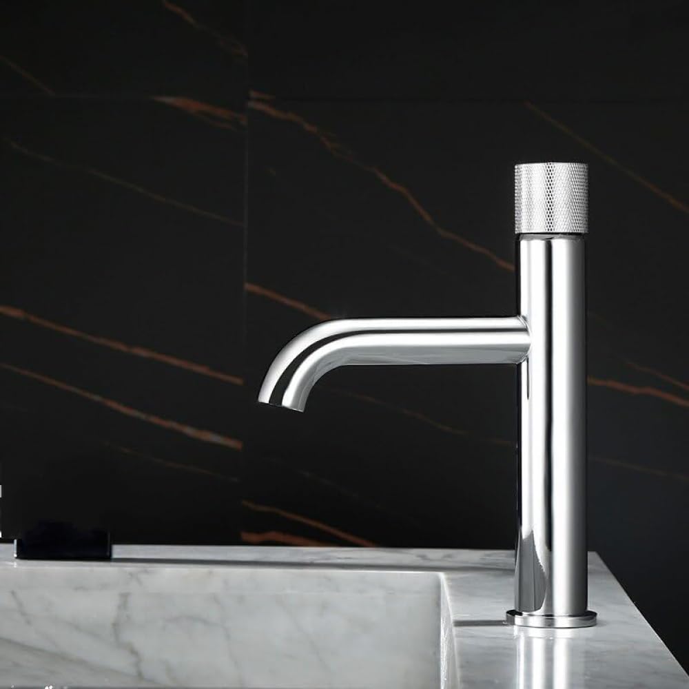 Robinet de lavabo de salle de bains mitigeur eau chaude laiton chrome sur pont