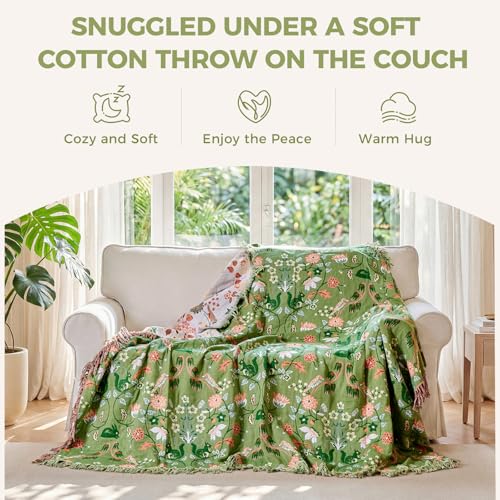 Image of LUTBM Boho Throw Blanket for Bed 60 inchx80 inch, 100% Cotton Green Couch Blankets