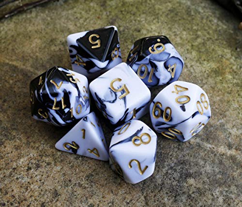 Dnd Dice Set Black & White Marble Rpg Polyhedral Dice Fit Dungeons And Dragons(D&D) Pathfinder Mtg Tabletop Role Playing Game 7-Die Dice Set #TOP4