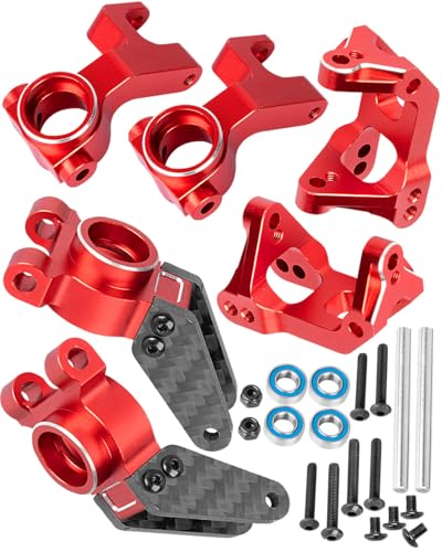 hopsupRC RC Upgrades Part Aluminum C-Hubs Caster Blocks&Front Steering Block Knuckles&Rear Hubs (Larger Inner Bearings) for 1/10 Gorgon 4X2 2WD Gorgon Monster Truck (ARA3230T1).Red