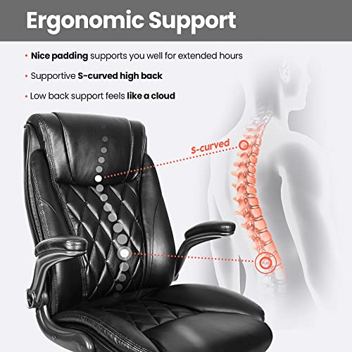 Neo Chair Office Chair Computer High Back Adjustable Flip-Up Armrests Ergonomic Desk Chair Executive Diamond-Stitched Pu Leather Swivel Task Chair With Armrests Lumbar Support (Black) #TOP1