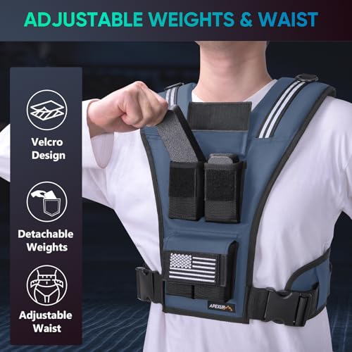 Image of APEXUP Adjustable Weighted Vest Men 20lbs /30lbs /40lbs Weights with Reflective Stripe, Weight Vest Woman Workout Vest for Strength Training Running Walking