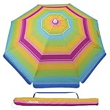 [page_title]-MOVTOTOP 200cm Sonnenschirm, UV 50+ Schutz Sonnenschirm Strand, Rostfrei Marktschirm mit Kippbarer Aluminiumstange, Gestreifter Strandschirm, Gartenschirm für Balkon, Terrasse, Garten, Hinterhof 1