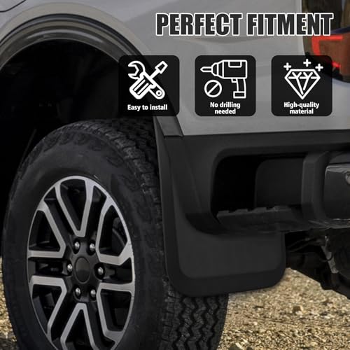Image of Mud Flaps Splash Guards for 2024 2025 Ford Ranger XL XLT Lariat (Not Fit Raptor), ABS Material, No-Drill Installation, Protects Against Mud, Rocks, and Debris, Front & Rear Fender Liner 4PCS