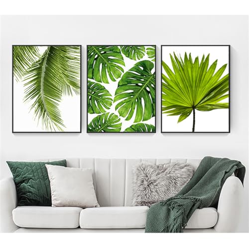 Póster de Hojas de Palma Frescas para Decoración Dormitorio y Cocina Cuadros Verdes 60x70cm