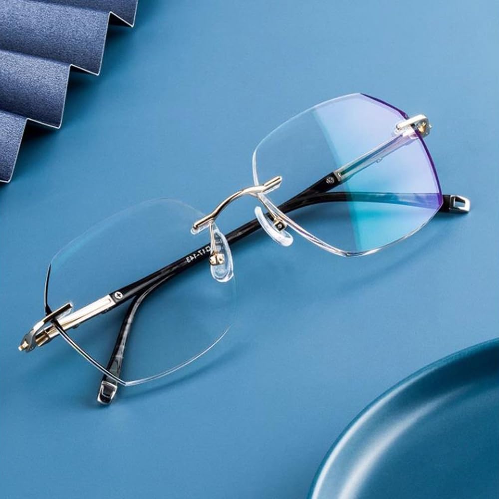 Gafas de Lectura sin Montura Corte de Diamante Gafas de Lectura Multifocales Gafas de computadora Moda HD Grande Lentes,Unisexo(Size:+2.0)