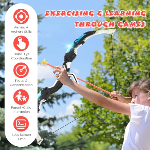 COSTWAY 2 Pack Bow and Arrow Set for Kids, LED Light Up Archery Toy Set with 20 Suction Arrows, 2 Quivers & Detachable Standing Target, Indoor & Outdoor Sport Toy Gift for Boys Girls Ages 3+ - Image 6