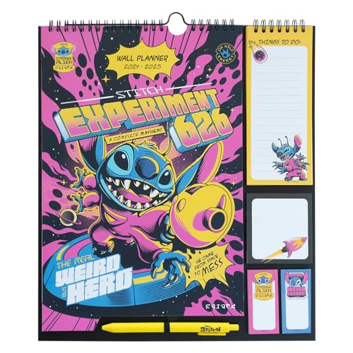 Calendario pared 2026 Disney Stitch - Calendario planificador mensual familiar : Incluye notas adhesivas, pegatinas y boligrafo | Organizador semanal (16 meses)