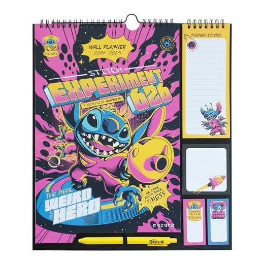 Calendario pared 2025 Disney Stitch - Calendario planificador mensual familiar : Incluye notas adhesivas, pegatinas y boligrafo | Organizador semanal (16 meses)