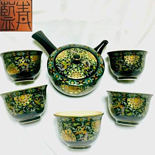 Amazon.co.jp: 半額！有田焼金襴手 青藍窯湯呑5客＆急須茶器セット 