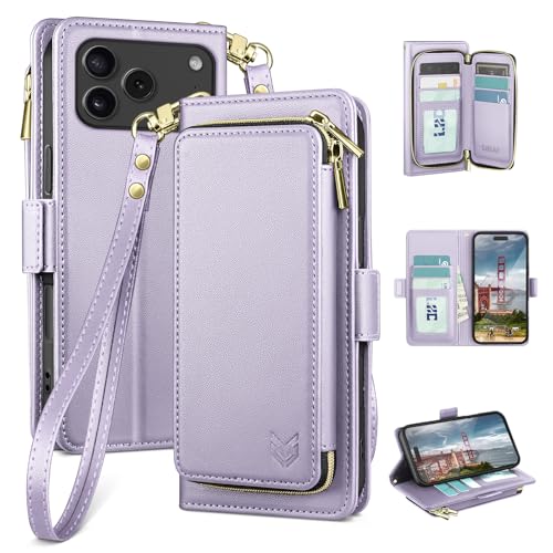 DJBEAR for iPhone 17 Pro Max 6.9" Wallet Case for Men & Women, All-in-One Flip Folio Cover with 9 Card Slots, Zipper Pocket, Detachable Wrist Strap, Full Body Protection for Apple17ProMax Lilac Purple by DJBEAR - Used condition - US$13.42
