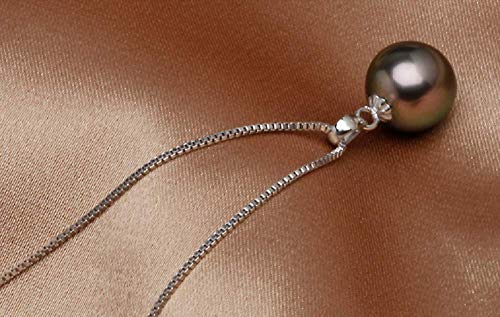 Lzz 925 Sterling Silver Tahitian Nanhai Freshwater Cultured Black Pearl Pendant Necklace - 9-10mm Round Pearl Ladies Necklace4