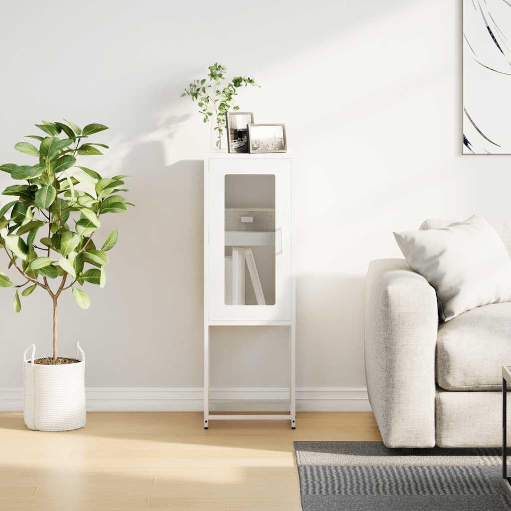 Buffet blanc 36 x 39 x 107 cm, en acier laminé à froid, armoire de rangement durable pour chambre à coucher, salon, bureau
