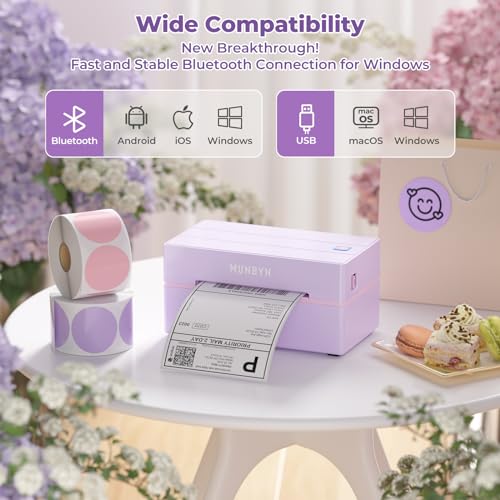 MUNBYN Bluetooth Thermal Shipping Label Printer, 130B Wireless 4x6 Label Printer for Small Business Office, Compatible with iPhone, Android, iPad, Windows, macOS, Canada Post, UPS, Purolator(Purple) by MUNBYN - Image 4