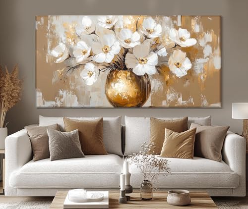 Affiche de nature morte de luxe fleurs blanches et vase doré - 3