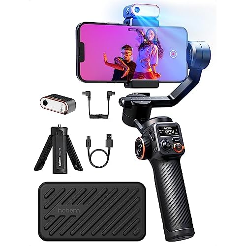hohem iSteady M6 Kit Estabilizador de Móvil Gimbal Móvil de 3 Ejes, Seguimiento Magnético de IA con Luz de Relleno CCT/RGB Ajustable, 0,91 Pulgadas Pantalla OLED, Carga Útil 400g, para Youtube/Vlog