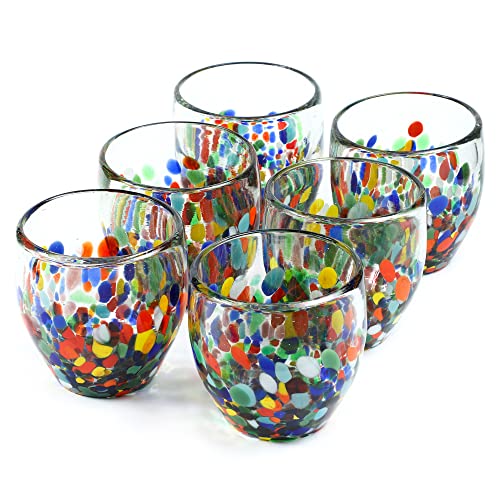Handmade Con Amor - 9 Oz Hand Blown Mexican Drinking Glasses - Set Of 6, 9 Fl Oz Each, Confetti #TOP2
