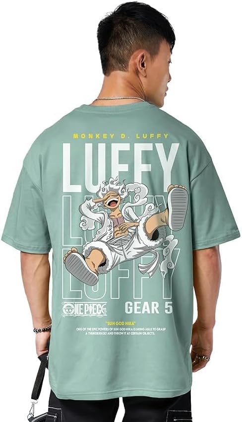 DarkbuckAnime Luffy Gear 5 Graphic Oversized T Shirt for Men and Women Drop Shoulder Loose Baggy Fit Unisex Pure Cotton T-Shirt