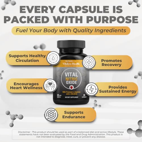 Image of Vital Nitric Oxide Supplements for Men - Workout Booster Supplement for Men - Nitrous Oxide Boost Blood Flow, Blood Pressure, Energy & Workout Performance with L Arginine L Citruline-30 Days Supply