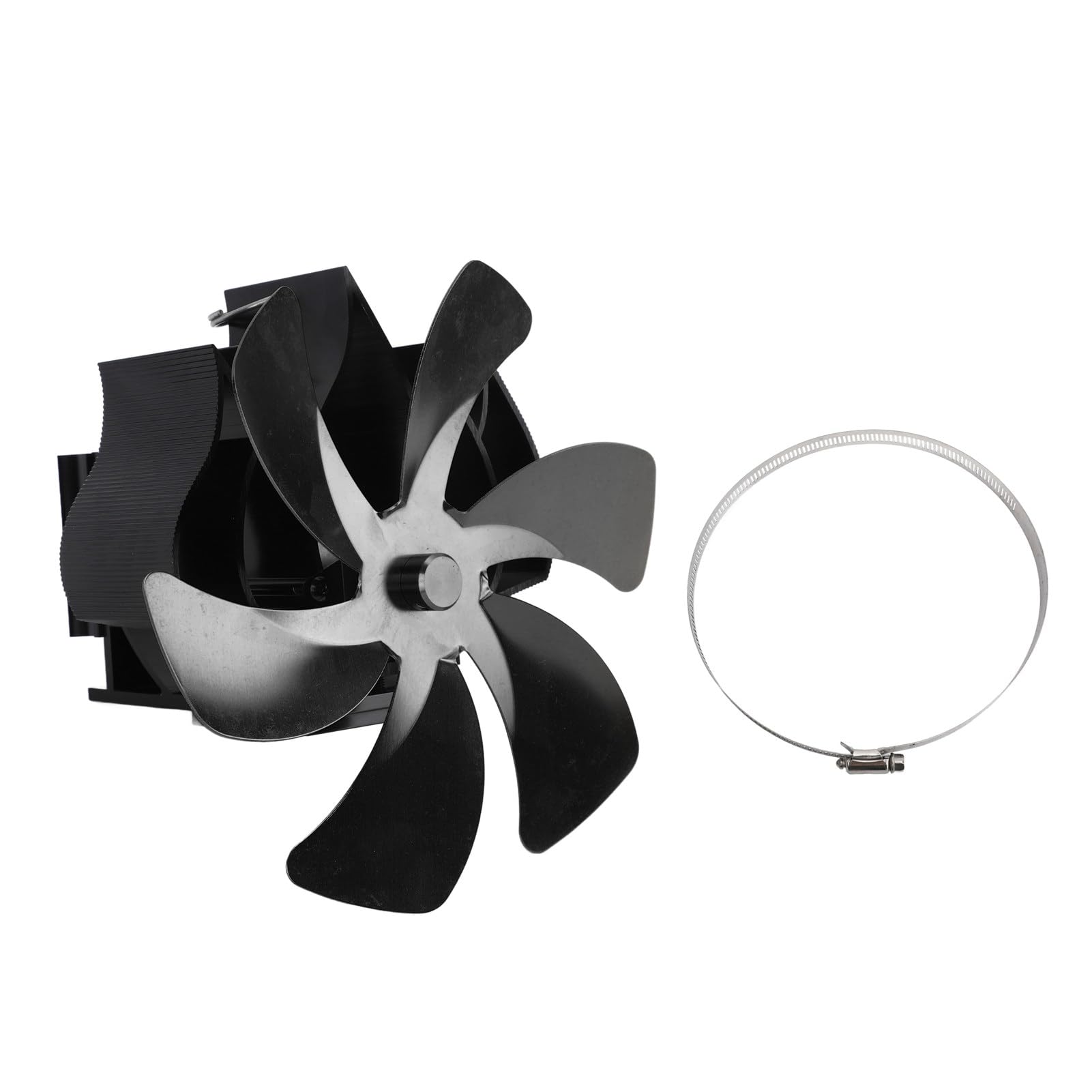 Yosoo Health Gear Ventilatore per Stufa a Legna, Ventilatore per Camino con Tubi in Lega di Alluminio con 6 Pale, Design Sospeso Alimentato a Calore, Circolazione dell'Aria a Basso Rumore per (BLACK)