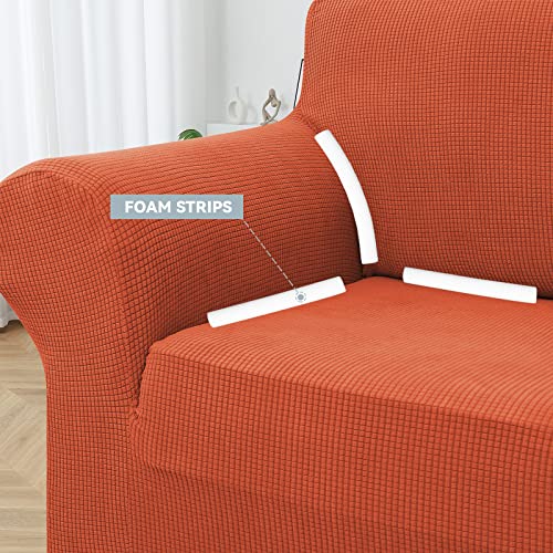 Lurka Stretch Sofa Covers - Spandex Non Slip Couch Sofa Slipcover, Soft With Elastic Bottom For Kids, (79'' - 94'', Large, Pumpkin) #TOP2