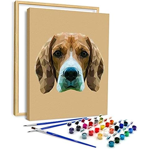 AiN Katy - Beagle - Malen Nach Zahlen - Bastelset aus bereits GESPANNTER Leinwand im Holz-Rahmen Cover