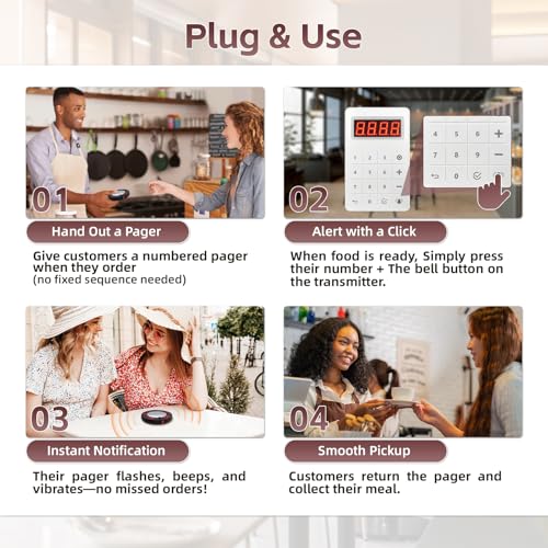Image of Pagers for Restaurants 20 Coaster Beeper, Restaurant Pager System Long Range, Customer Queue Pagers Set with Vibration, Flashing and Buzzer, Beepers for Food Truck, Church, Nursery